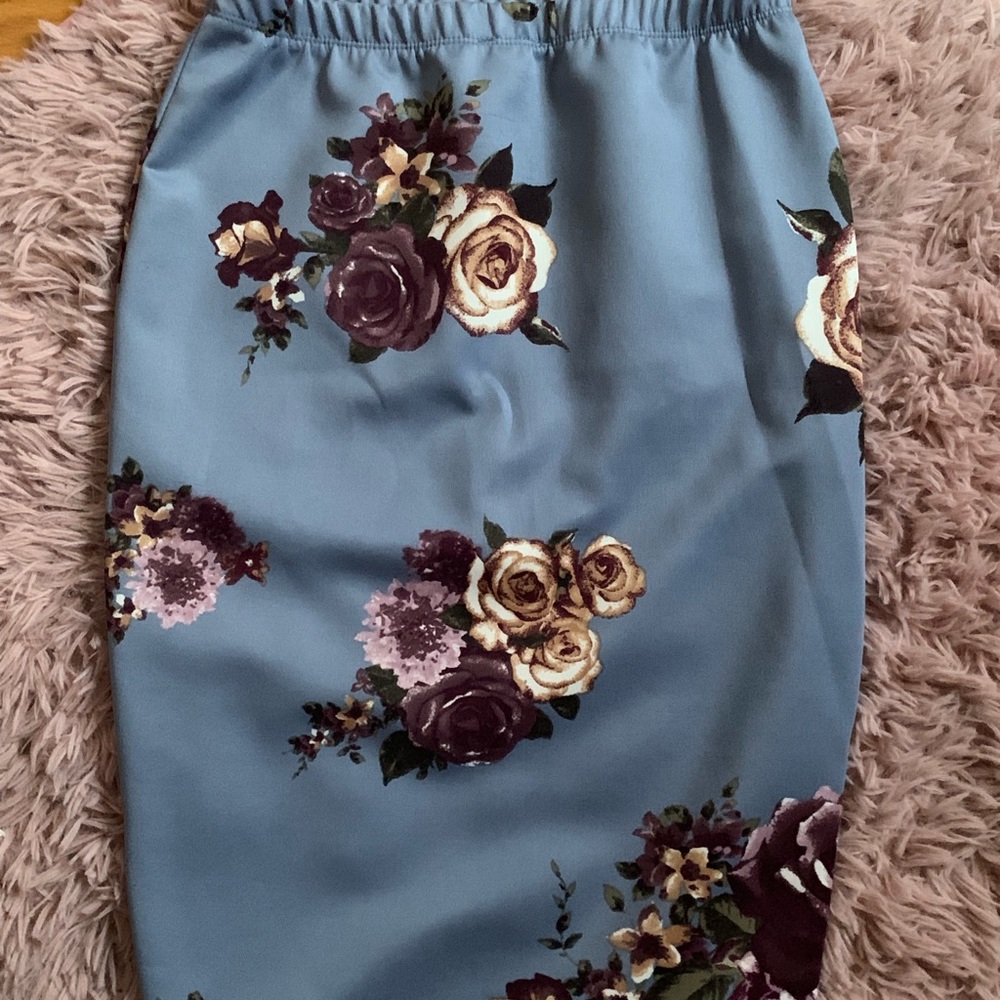 Blue Floral Pencil Skirt
